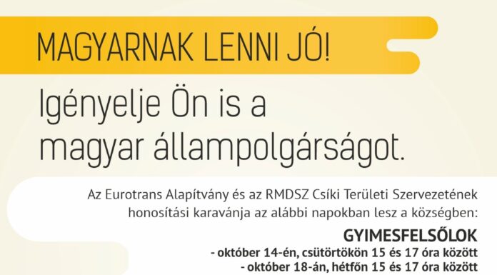 Ingyenes honosítás, anyasági és életkezdési támogatás ügyintézése Gyimesfelsőlok községben