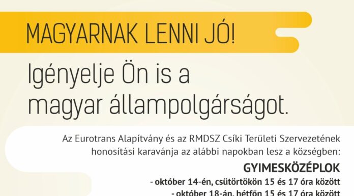 Ingyenes honosítás, anyasági és életkezdési támogatás ügyintézése Gyimesközéplok községbe
