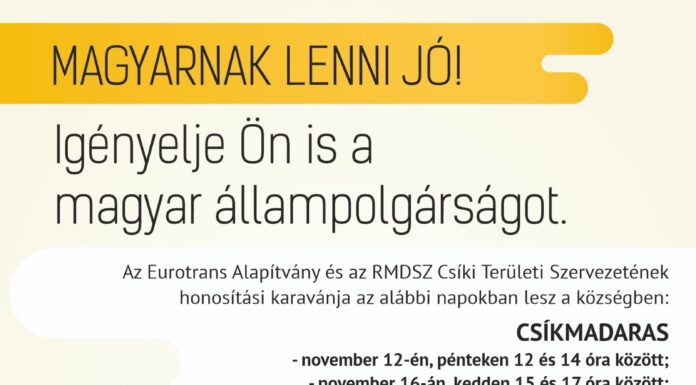 Ingyenes honosítás, anyasági és életkezdési támogatás ügyintézése Csíkmadaras településen