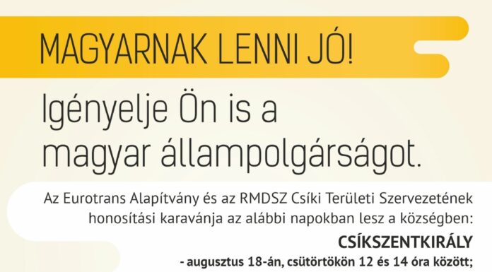 Ingyenes honosítás, anyasági és életkezdési támogatás ügyintézése Csíkszentkirály községben